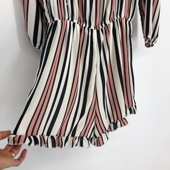 Charlotte Russe Blush Toned Pin Striped Off The Shoulder Short Romper size M - Picture 13 of 16